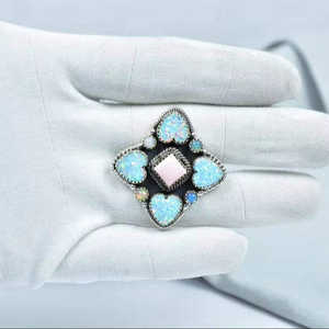 Elegant Pink Conch and Opal Sterling Silver Statement <b>Ring</b> for Women Handmade Jewelry Gift - Product Image 1