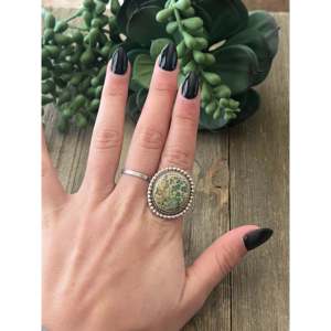 Bague en argent sterling Reda Galvan Royston avec turquoise, taille 5.75, coupe ovale, sertie clos, bijoux fins - Product Image 2