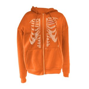 Sudaderas con capucha de esqueleto con diamantes de imitación personalizados Sudaderas con capucha de gran tamaño con cremallera para mujer Sudaderas con capucha Streetwear con logotipo personalizado - Product Image 4