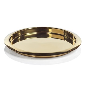 Plateau tendance rond en laiton plaqué, plateau de service en métal, plateau élégant pour boissons et en-cas à des fins décoratives - Product Image 1
