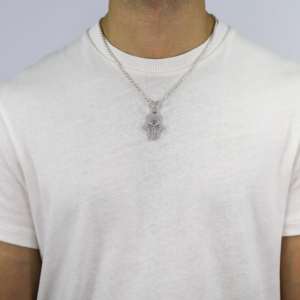 Pendentif main de Hamsa en moissanite, serti de diamants VVS couleur D, collier de protection spirituelle, argent 925, micro-pavé, personnalisable, OEM, ODM, vente en gros - Product Image 2