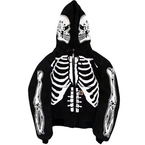 Felpa con Cappuccio Unisex Horror con Zip, Stile Hip Hop Goth Grunge Punk Rock, Motivo Scheletro per Halloween - Product Image 1