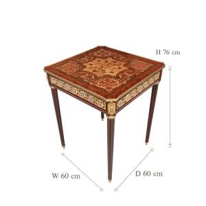 Table d'appoint carrée de luxe avec marqueterie géométrique complexe, médaillons en porcelaine peints à la main et décor palais en laiton doré - Product Image 5