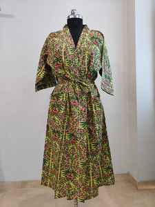 ชุดคลุมกิโมโนผ้าฝ้าย 100% สำหรับผู้หญิง คอวี แขนยาว ลายดอกไม้ สำหรับฤดูร้อน ซักเครื่องได้ สไตล์ลำลอง หรูหรา - Product Image 2