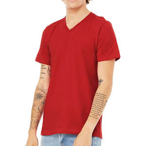 T-shirt unisexe en mélange de trois fibres, col en V, doux, confortable, coupe décontractée - Product Image 1