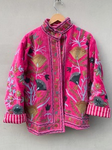 Veste courte d'hiver Suzani en velours faite à la main col en velours sur mesure veste Bomber manteau veste Hippie pour femmes - Product Image 6