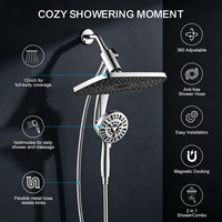 Système de douche magnétique chromé haut de gamme avec pommeau de douche carré de 12 pouces et douchette à main 2-en-1 à 9 modes, installation facile