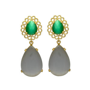 Nouvelle arrivée boucles d'oreilles pendantes au design unique plaqué or avec boucles d'oreilles en laiton calcédoine grise - Product Image 1