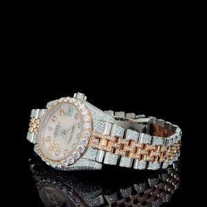 Reloj de Pareja de Hip Hop Personalizable con Diamantes Redondos, Acero Inoxidable, Esfera de 41 mm, Deportivo, Regalo de Compromiso, Boda, Aniversario - Product Image 3