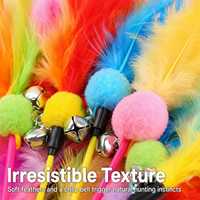 Jouet interactif classique pour chat : bâton à plumes avec clochette, jouet de chat en peluche douce, avec poignée en métal et plastique pour animaux de compagnie