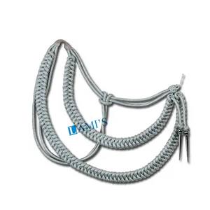 OEM Lingote Alambre Aiguillette Hombro Cordón Plata Seda Algodón Uniforme Aiguillette Cordón con Punta de Metal - Product Image 1