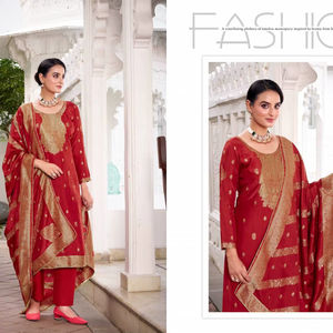 Salwar Kameez Tradicional para Mujer, Corte Recto, Viscosa, Seda Romana, Tela Lisa, Ropa de Fiesta India y Pakistaní, Incluye Chinon - Product Image 1