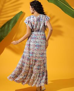 Robe de soirée imprimée décontractée pour femme Style doux respirant et lavable avec décoration en dentelle - Product Image 4