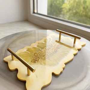 Bandeja de resina de nueva llegada, bandejas de servicio de diseño único, artículos de cocina chapados de primera calidad, respetuosos con el medio ambiente para platos de comida, alta demanda - Product Image 1