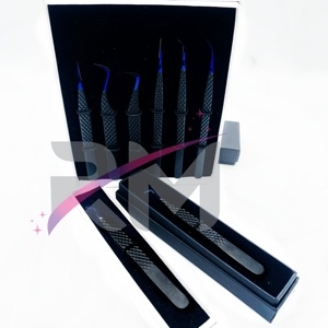 RMI Violet Plasma Couleur Pointe Et Poudre Noire Enduit Couleur Ensemble Meilleure Qualité Extension De Cils Pince À Épiler/Blanc Carte Boîte Emballage 5 Pcs - Product Image 6