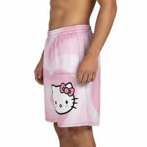กางเกงขาสั้นตาข่ายผู้ชายขายส่ง น้ำหนักเบา รับผลิตตามแบบ (OEM) ลายการ์ตูนน่ารัก พิมพ์ลายหัวใจสีชมพู กางเกงขาสั้นลำลองฤดูร้อนปี 2026 - Product Image 4