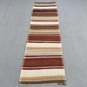 Vintage Runner Rug 2.8x9.4 ft, Turkish Kilim <b>Brown</b> Polka dot <b>Wool</b> Rug - Product Image 1