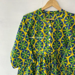 Meilleure qualité femmes été tenue décontractée main bloc imprimé coton Style doux taille naturelle lavable pour les mariages fêtes - Product Image 4