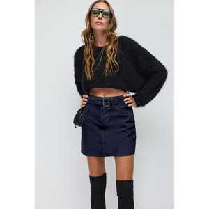 <b>Velvet</b> Trim XS Mini <b>Skirt</b> Casual Club-Style Straight PU Leather Cargo <b>Skirt</b> with Natural Waistline Printed Decorations - Product Image 2