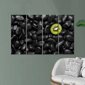 Lienzo artístico moderno con diseño de piedra y estampado de kiwi - Decoración elegante para pared, 4P: Enmarcado tipo galería - Product Image 1