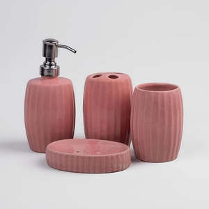 Cute Striped Glossy Ceramic Bathroom Set Budget-Friendly Home Hotel Decor Custom Logo <b>Boxed</b> for Travel for Personal Use Business - Product Image 2