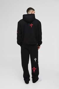 Sudadera con capucha para hombre Pantalones de chándal Jogger Set & Cargo Pant Chándal de gran tamaño Boxy Cross Bordado Impreso Zip Through Hooded Chándal - Product Image 5
