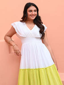 Meilleure qualité robe en coton à plusieurs niveaux décolleté en V délicat pin-tuck tissé respirant Dobby coton tissu écologique naturel - Product Image 2