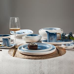 Vaisselle pour enfants en porcelaine italienne, motif ciel doré, blanc moderne, pour restaurant, nouvelle collection <span class=keywords><strong>2021</strong></span>, vente chaude, ensemble de bols fantaisie bleus - Product Image 3