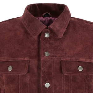 Veste en daim enduit pour hommes avec broderie à col montant en cuir de vachette véritable-Hiver décontracté - Product Image 4