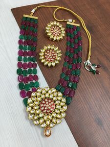 Elegant Designer Kundan Necklace and Matching <b>Stud</b> <b>Earrings</b> for Women Girls Multi-Strand Brass Jewelry for Parties Engagements - Product Image 5