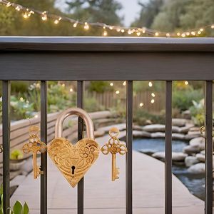 Golden Brass Heart-Shape Smart <b>Lock</b> Includes 2 Rose-Golden Skeleton <b>Keys</b> - Product Image 4