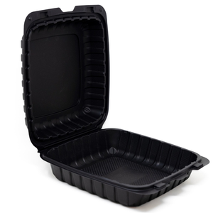 ProTakeOut [7.5x7.5] Contenants à emporter noirs à 1 compartiment, lot de 150, avec couvercle à charnière et fermeture frontale, 4 aérations, dimensions 7x7, durables et écologiques - Product Image 1