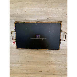 Modern <b>Black</b> Metal <b>Serving</b> <b>Tray</b> with Wire Border and Handle Perfect for Elegant Food <b>Serving</b> and Stylish Kitchen Decorations - Product Image 2
