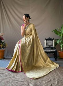 Sarees de Tejido Suave de Dos Tonos, Estilo Moderno Tradicional Indio, Último Diseño, para la Moda Femenina, Venta al por Mayor en Línea - Product Image 4