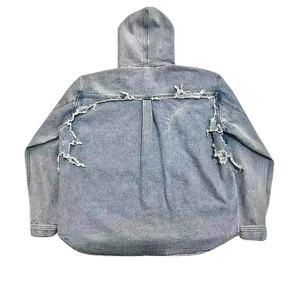 แจ็กเก็ตยีนส์มีฮู้ดสำหรับผู้ชาย, แจ็กเก็ตยีนส์ฮิปฮอปแจ็คเก็ตยีนส์ย้อนยุคแจ็คเก็ตบอมเบอร์ลำลองแนวสตรีทเสื้อแจ็คเก็ตมีฮู้ด - Product Image 3