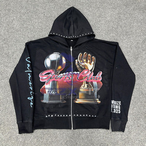 Bon matériel Odm Services la plus demandée fermeture éclair sweat à capuche bouffée imprimé fabriqué en usine pas cher prix sweats à capuche hommes sweats à capuche - Product Image 1