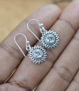Topaze blanche 925 argent Sterling coupe pierres précieuses crochet boucles d'oreilles bijoux faits à la main cadeau pour les femmes pour toutes les occasions - Product Image 4