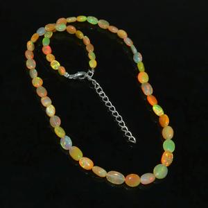 Collier d'opale éthiopien naturel couleur orange feu poli 18 "Collier de perles de rondelle lisse Collier de perles de rondelle d'opale - Product Image 4