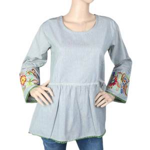 เสื้อพลีทสไตล์ตะวันตกสำหรับผู้หญิง - สีเทา - Product Image 4