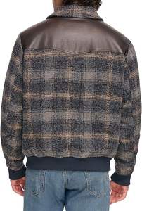 Nouvelle veste d'hiver vintage 2025 pour homme, col montant personnalisé, cuir vieilli contrastant, couture en laine, chemise en toile, séchage rapide - Product Image 2