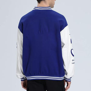 Chaqueta Varsity Azul y Blanca para Hombre, Estilo Preppy, para Otoño, Corte Regular, Cierre de Botones Forrados, Forro de Lana en la Parte Delantera - Product Image 2