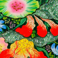 Peinture murale florale en porcelaine cristalline colorée, style botanique vintage, relief 3D carré, pour décoration de salon et de maison