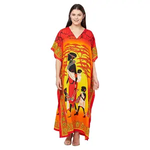 Best Quality Women Rayon Summer Dress Beach Boho Hippie Maxi Dress Printed Kaftan Nightwear Dress