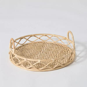 Cómoda Bandeja Redonda de Mimbre para Exhibición, Bandeja de Servicio de Mimbre Hecha a Mano, Elegante Diseño de Marco Abierto, Decoración Funcional para el Hogar - Product Image 1