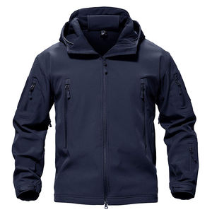 Chaqueta Softshell a prueba de viento de invierno para hombre, capucha polar cálida, equipo informal de calidad para exteriores, logotipo personalizado, patrón sólido, cierre de cremallera - Product Image 6
