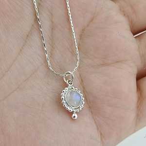 Collar de Plata de Ley 925 con Piedra Lunar y Gema Arcoíris Natural, Joyería Hecha a Mano, Regalo de Piedra de Nacimiento de Junio - Product Image 6