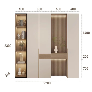 VEYAS Modern Solid Wood Entryway Cabinet Fluted Design Living Room Open Display <b>Shelves</b> Concealed Storage Custom Size <b>Narrow</b> - Product Image 4