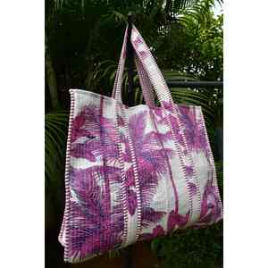 Sac fourre-tout de haute qualité en coton blanc à panneaux, imprimé à la main, avec fermeture éclair, broderie bohème, textile RAJASTHANI pour femme - Product Image 1