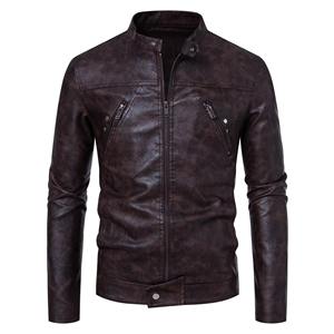 Veste en cuir solide et confortable de haute qualité pour hommes avec col montant pour la moto d'hiver, différentes couleurs disponibles - Product Image 4