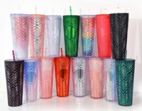 Tasse cloutée Spiky Mat Noir Rose Violet Vert Or Gobelet Ananas Tasses à boissons froides réutilisables avec couvercle et paille